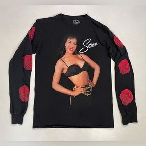 Selena Graphic T-shirt Women Small Black Long Sleeve Music
